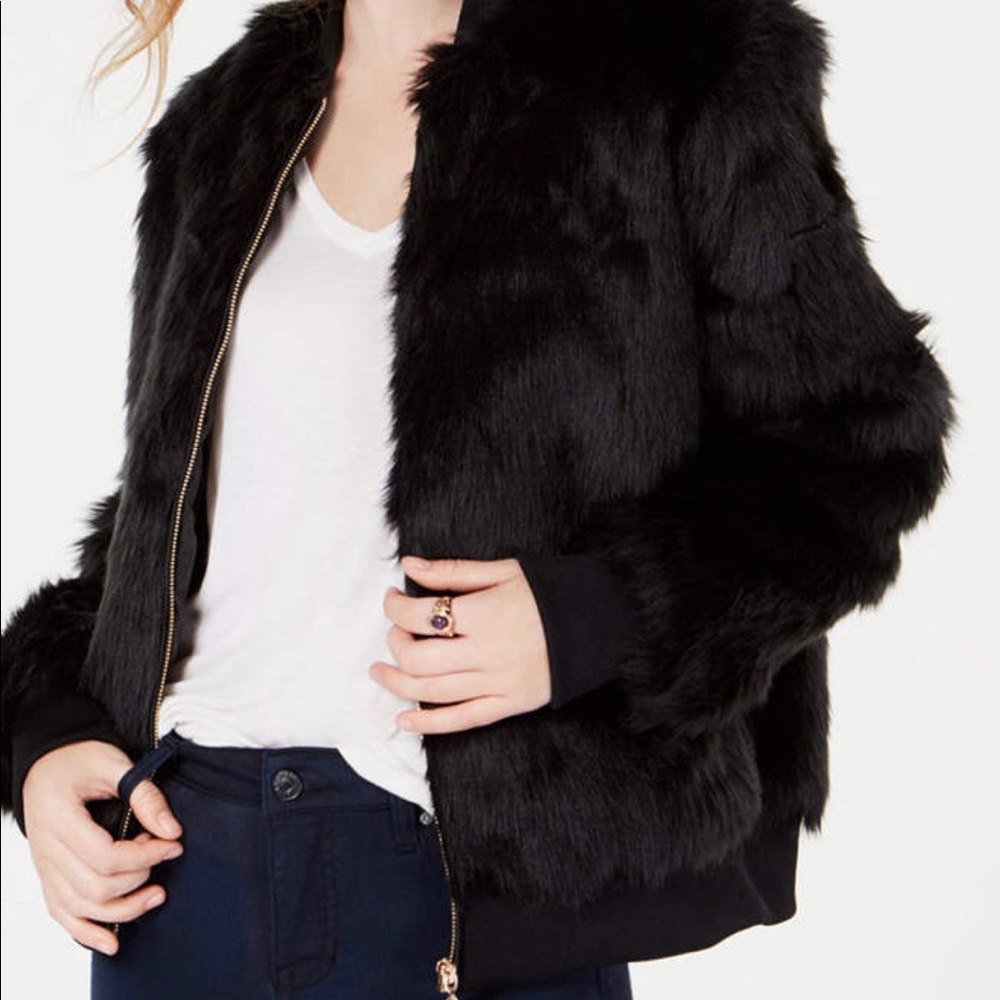 Black Faux Fur Coat / Jacket / Bomber